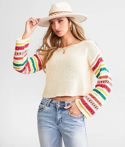 Pointelle Boxy Cropped Sweater