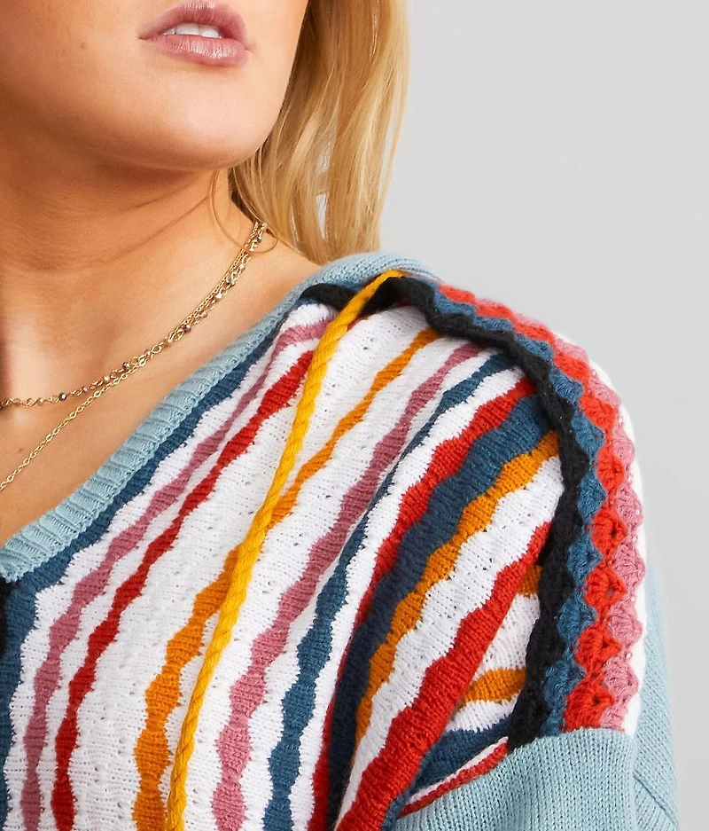 Striped Fringe Hooded Sweater