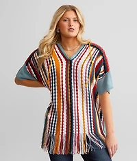 Striped Fringe Hooded Sweater