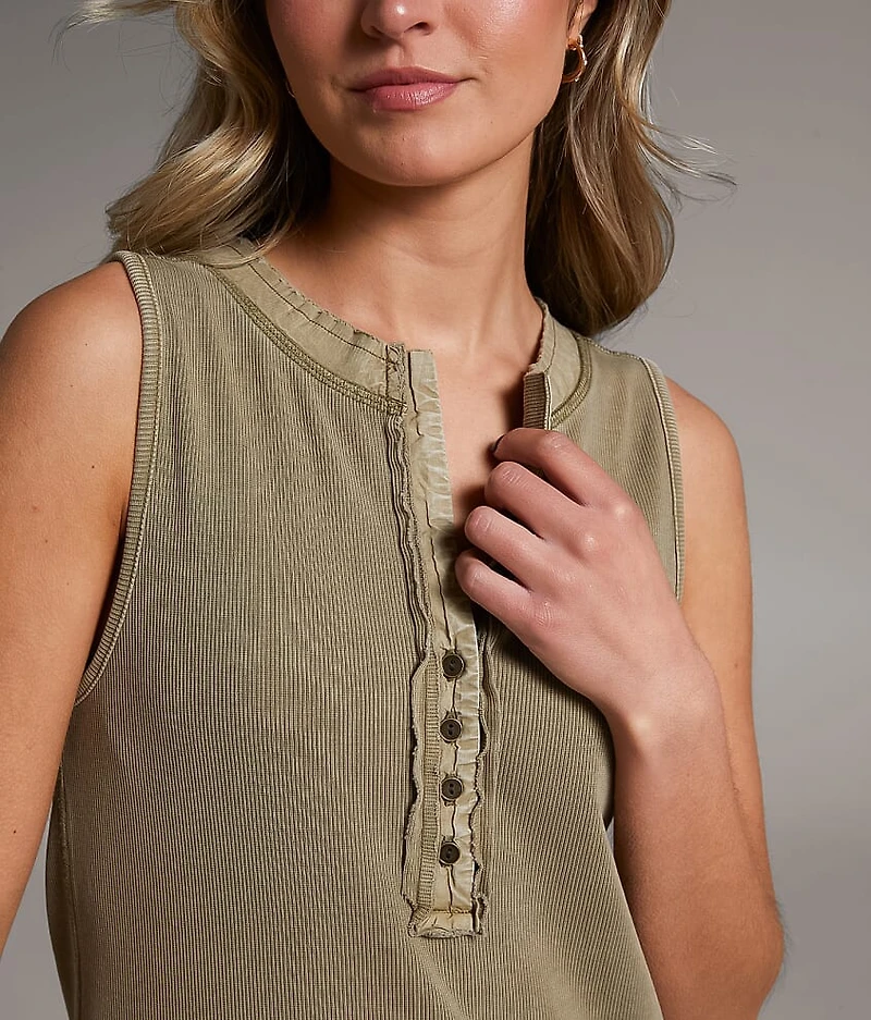 Washed Henley Tank Top
