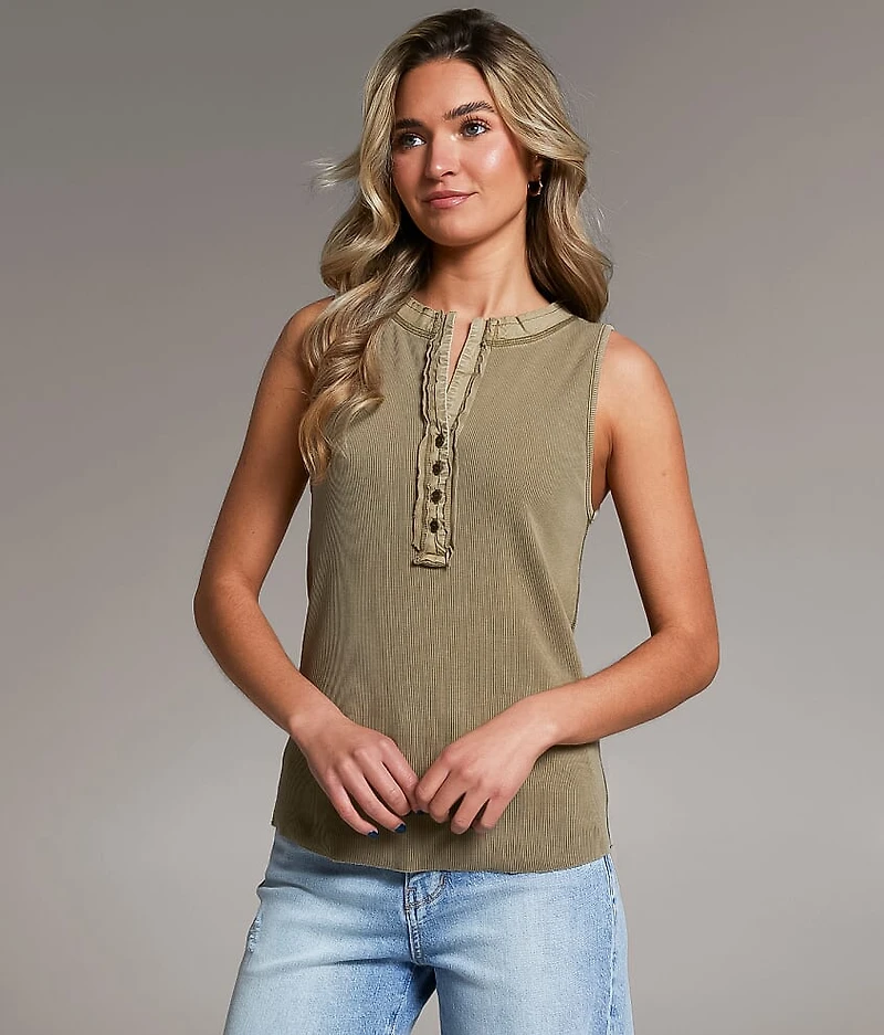 Washed Henley Tank Top