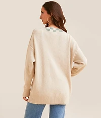 Checker Trim Cardigan Sweater