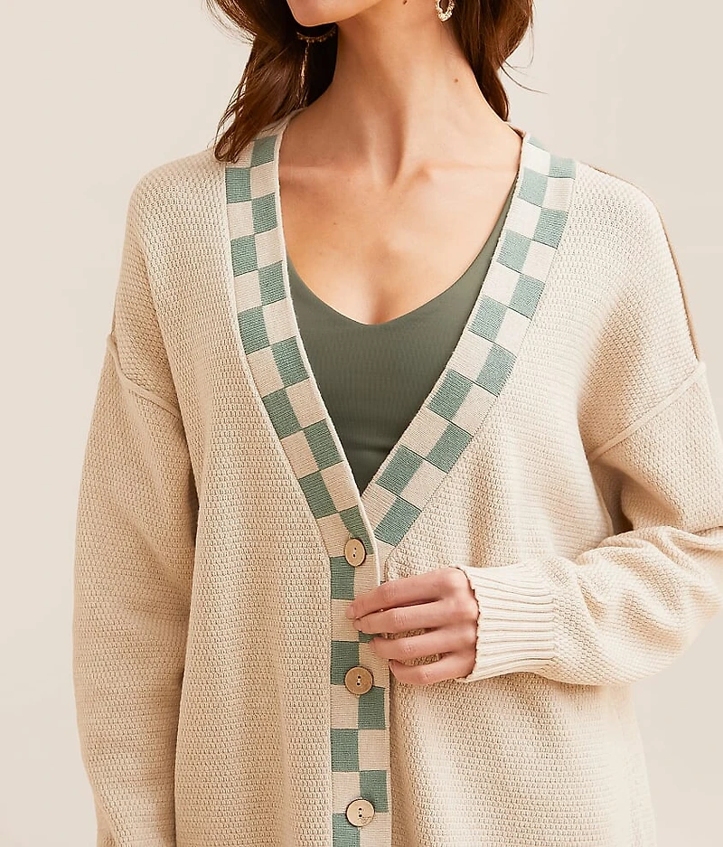 Checker Trim Cardigan Sweater