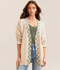 Checker Trim Cardigan Sweater