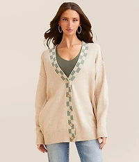 Checker Trim Cardigan Sweater