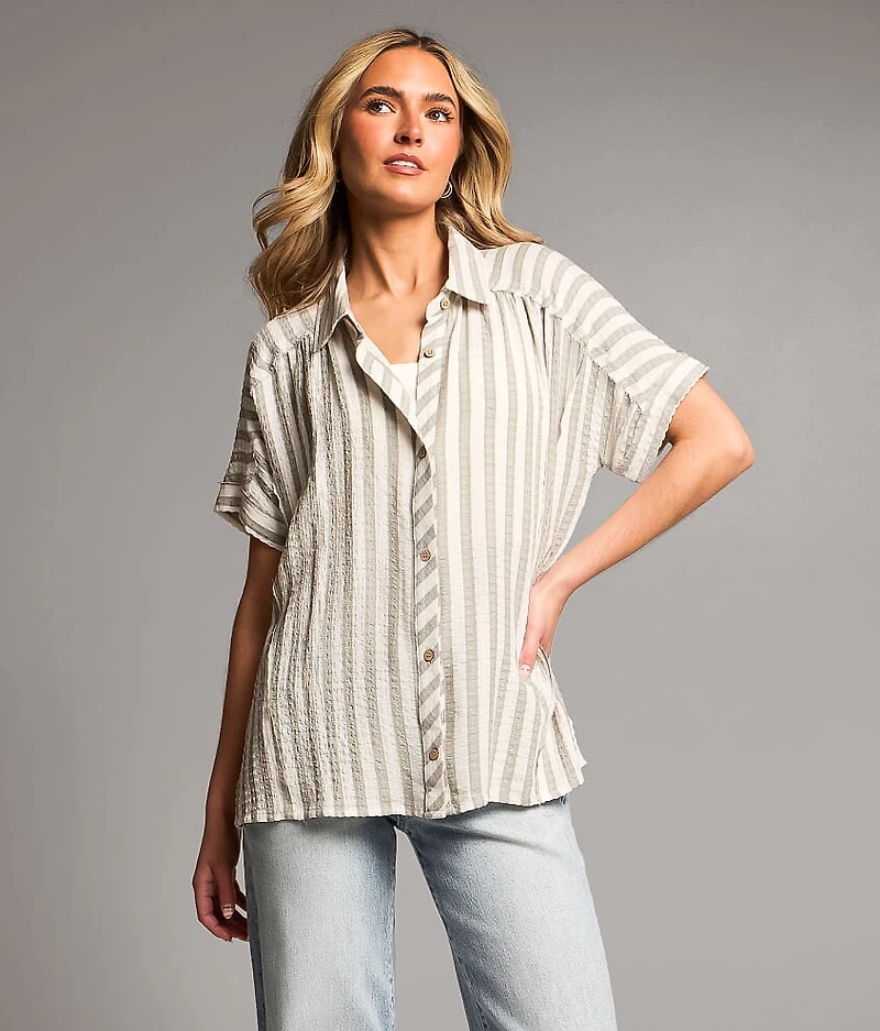 Raw Edge Striped Shirt