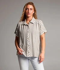 Raw Edge Striped Shirt