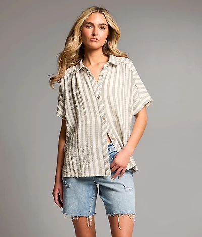 Raw Edge Striped Shirt