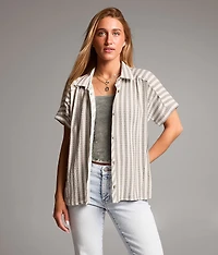 Raw Edge Striped Shirt