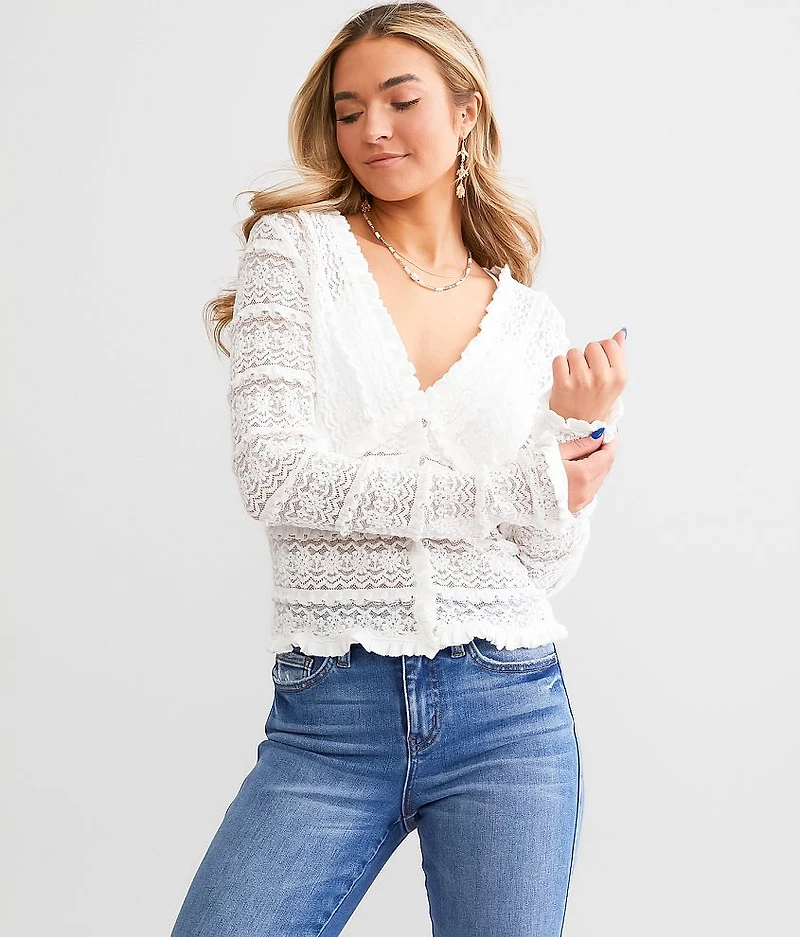 Ruffle Lace Cropped Blouse