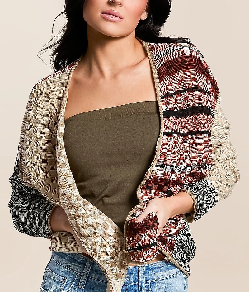 Checkered Stitch Cardigan Sweater