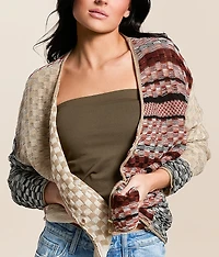 Checkered Stitch Cardigan Sweater