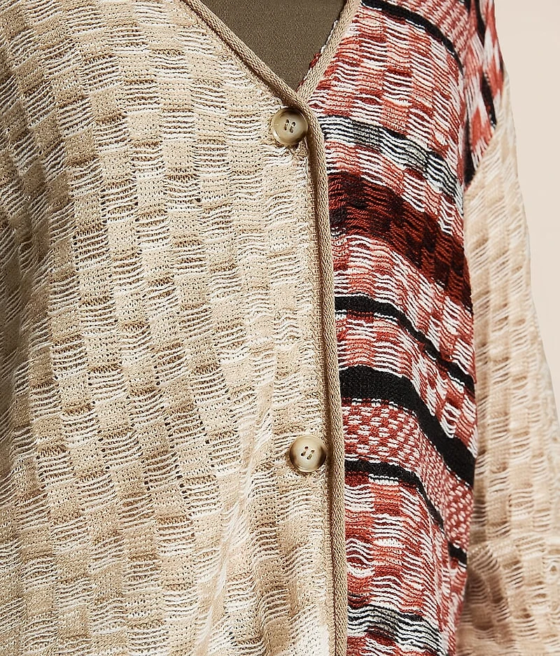 Checkered Stitch Cardigan Sweater
