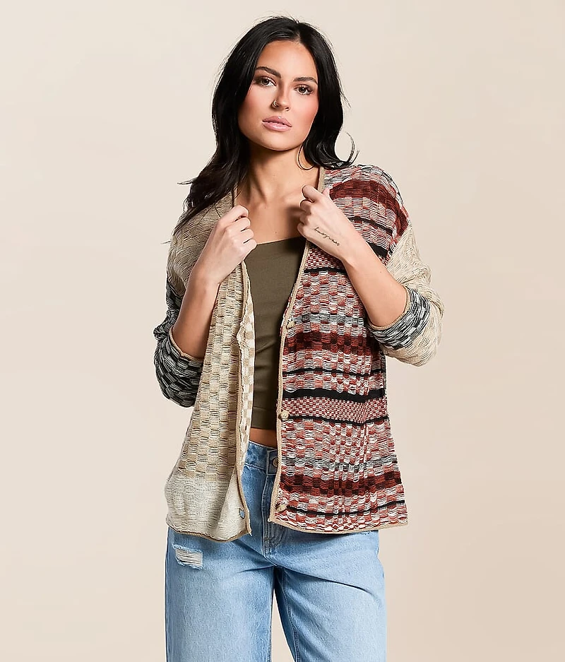Checkered Stitch Cardigan Sweater