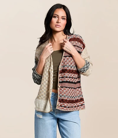 Checkered Stitch Cardigan Sweater