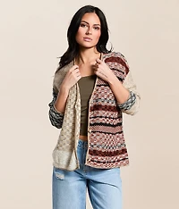 Checkered Stitch Cardigan Sweater