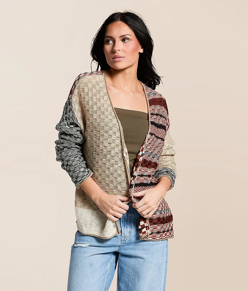 Checkered Stitch Cardigan Sweater