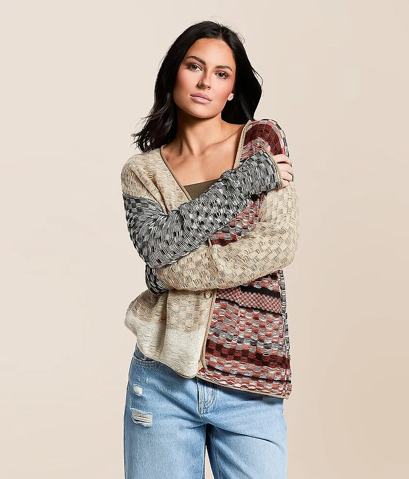Checkered Stitch Cardigan Sweater