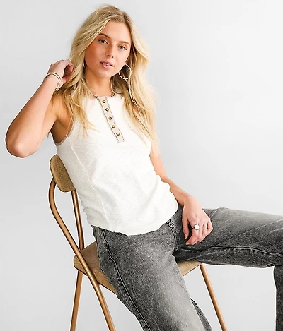 Raw Edge Henley Tank Top