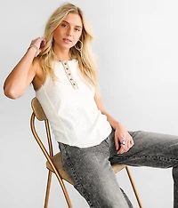 Raw Edge Henley Tank Top