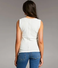 Lace Trim Henley Tank Top