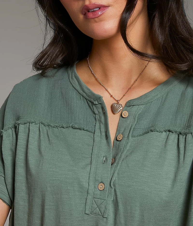 Raw Edge Slub Knit Henley