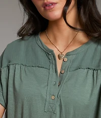 Raw Edge Slub Knit Henley