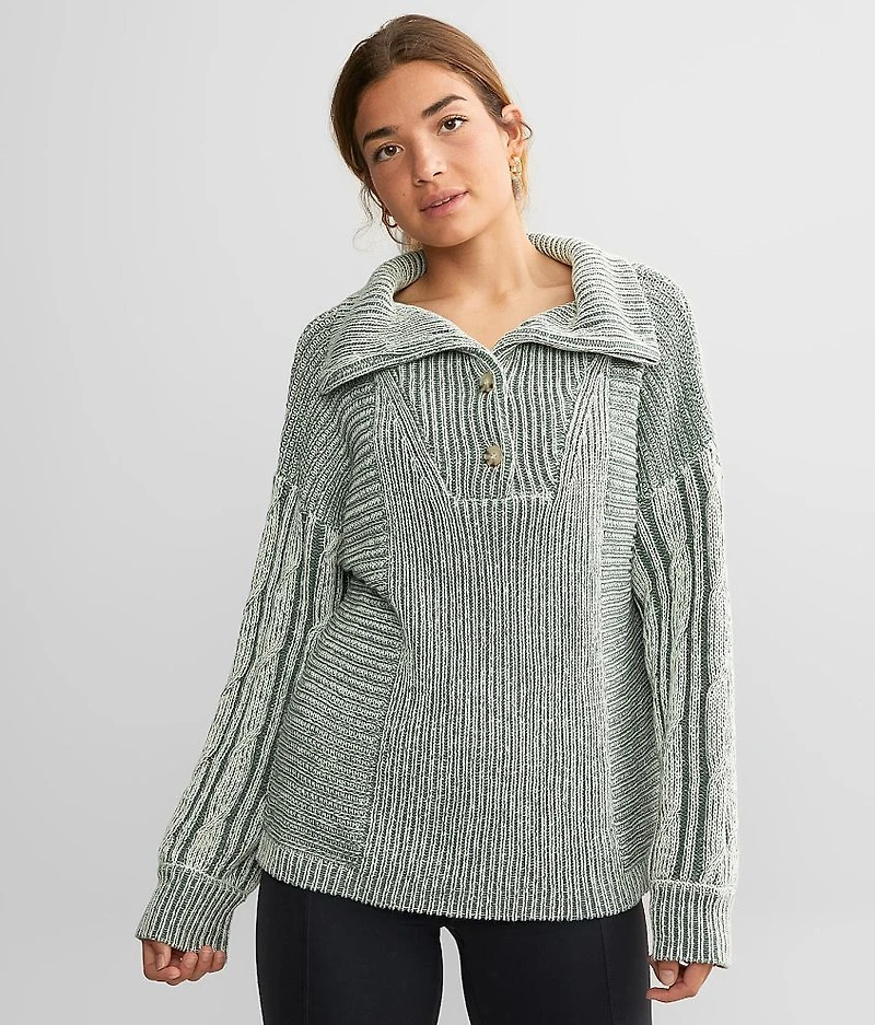 Ribbed Knit Henley Sweater