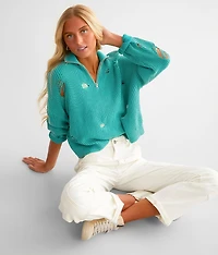 Destructed Quarter Zip Pullover Sweater
