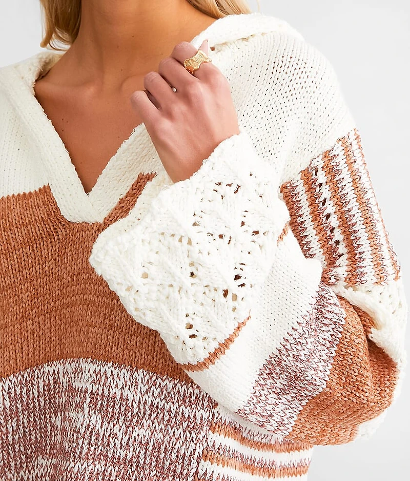 Open Stitch Hooded Sweater
