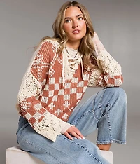 Crochet Jacquard Hooded Sweater