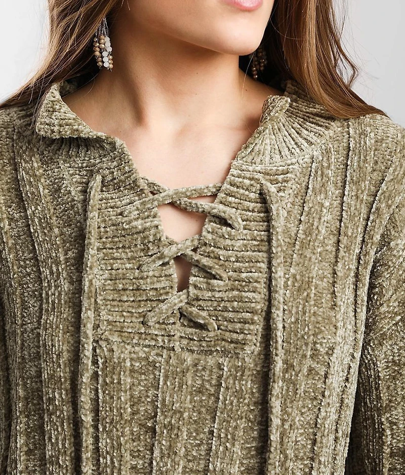 Chenille Lace-Up Sweater