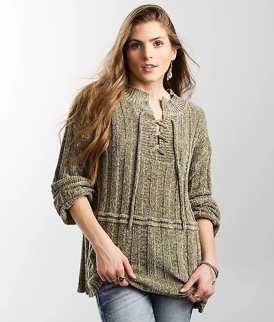 Chenille Lace-Up Sweater