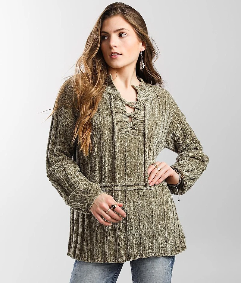 Chenille Lace-Up Sweater
