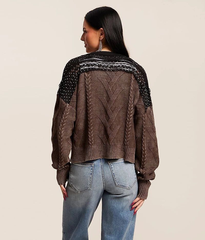 Pieced Polka Dot Lace Cardigan Sweater