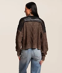 Pieced Polka Dot Lace Cardigan Sweater
