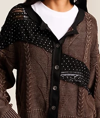 Pieced Polka Dot Lace Cardigan Sweater