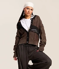 Pieced Polka Dot Lace Cardigan Sweater