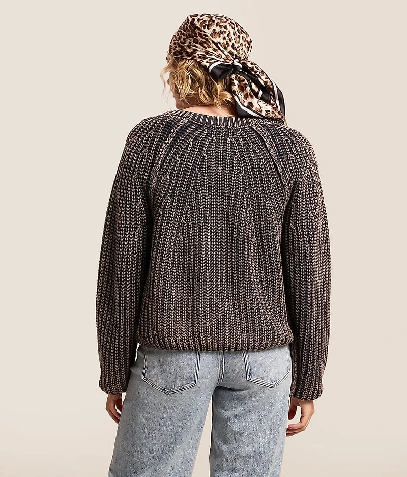 Washed Rib Knit Cardigan Sweater