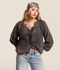 Washed Rib Knit Cardigan Sweater