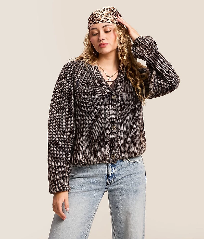 Washed Rib Knit Cardigan Sweater