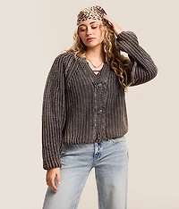 Washed Rib Knit Cardigan Sweater