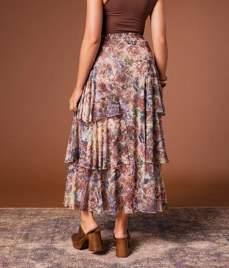 Floral Tiered Ruffle Maxi Skirt