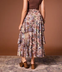 Floral Tiered Ruffle Maxi Skirt