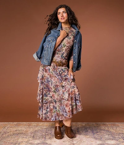 Floral Tiered Ruffle Maxi Skirt