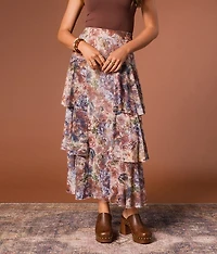 Floral Tiered Ruffle Maxi Skirt