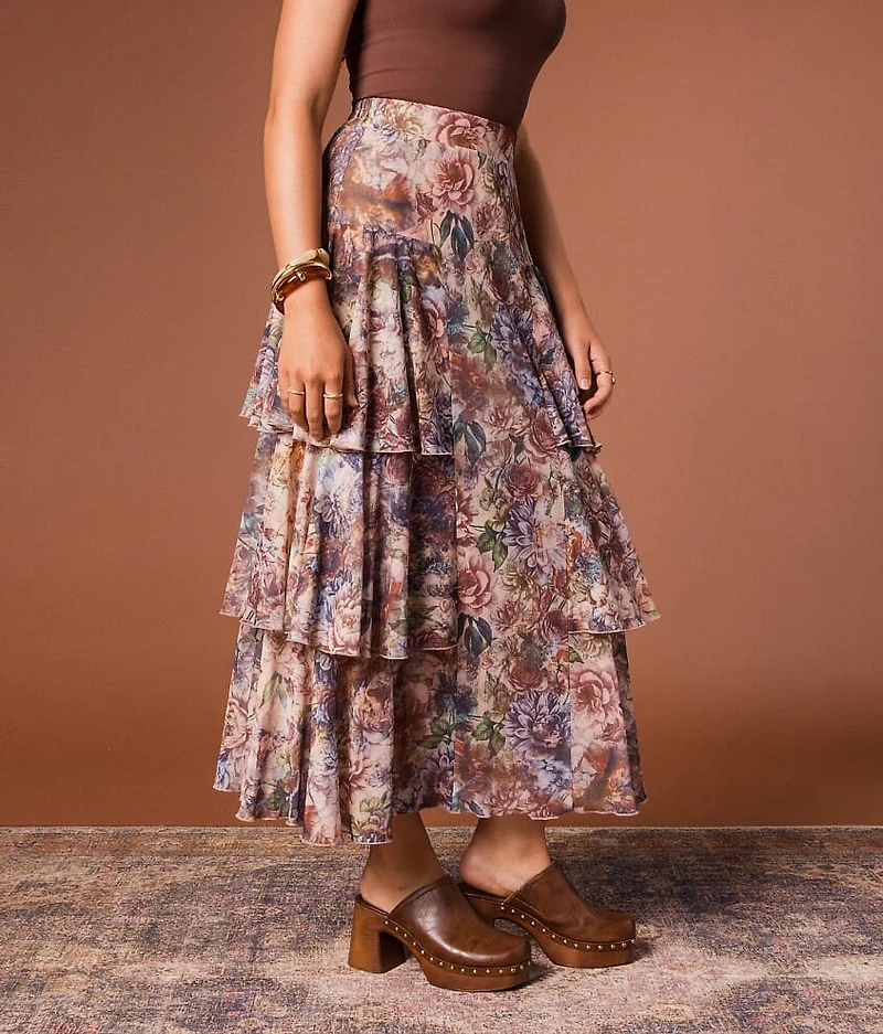 Floral Tiered Ruffle Maxi Skirt