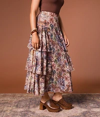 Floral Tiered Ruffle Maxi Skirt