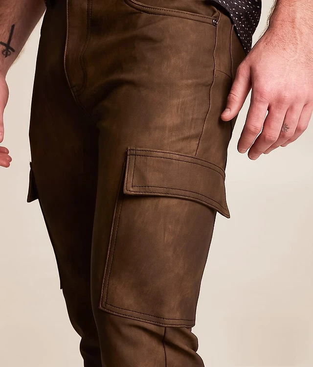Faux Leather Stacked Cargo Jean