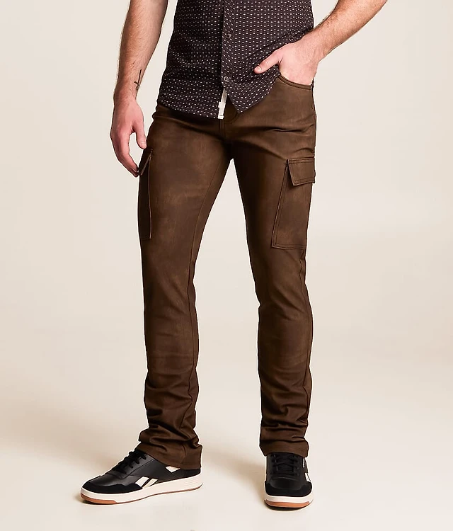 Faux Leather Stacked Cargo Jean